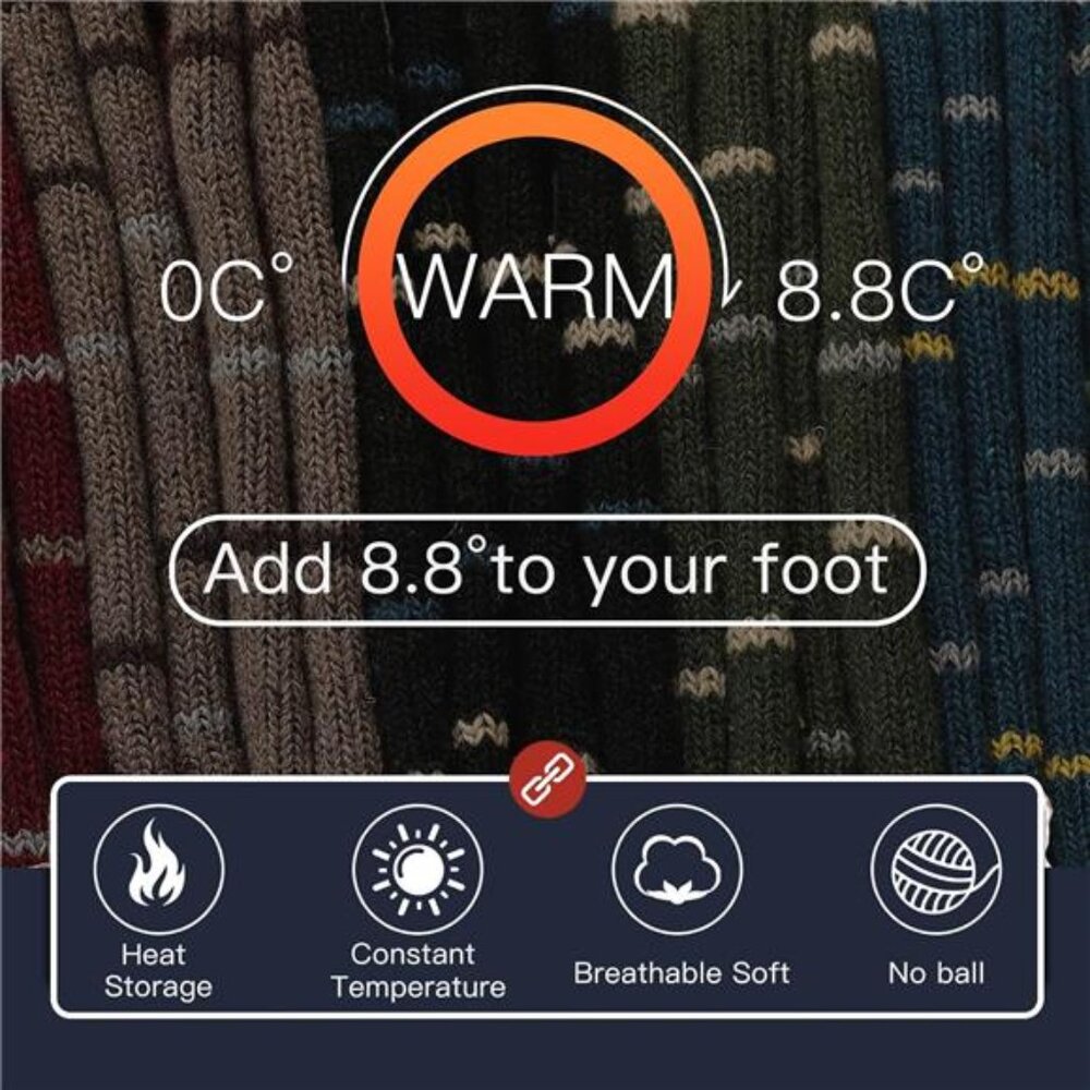 5 PairsMen's Warm Wool Socks Thermal Winter Thick Crew Pattern Socks - Picture 3 of 5